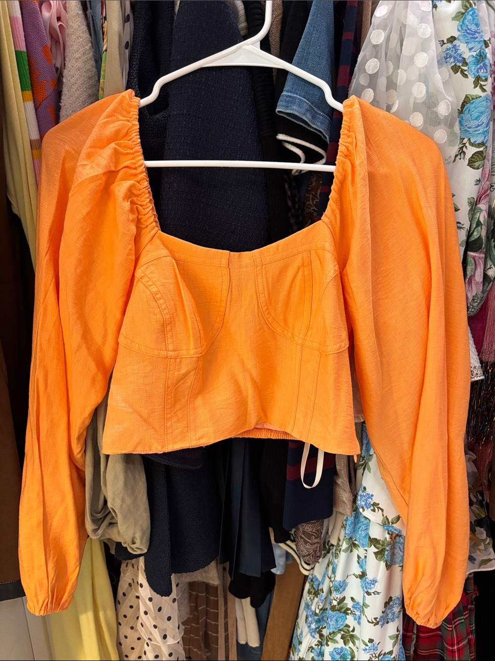 BCBGeneration Orange Puff Sleeve Crop Top